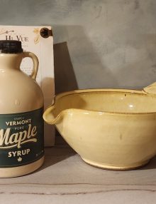 yellow batter bowl, Hi Vue Farms maple syrup and pancake mix