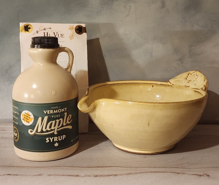 yellow batter bowl, Hi Vue Farms maple syrup and pancake mix